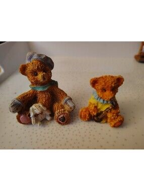 Vintage Mini Resin Teddy Bear Figurines Lot of 2 Violin & Rocking Horse Nursery